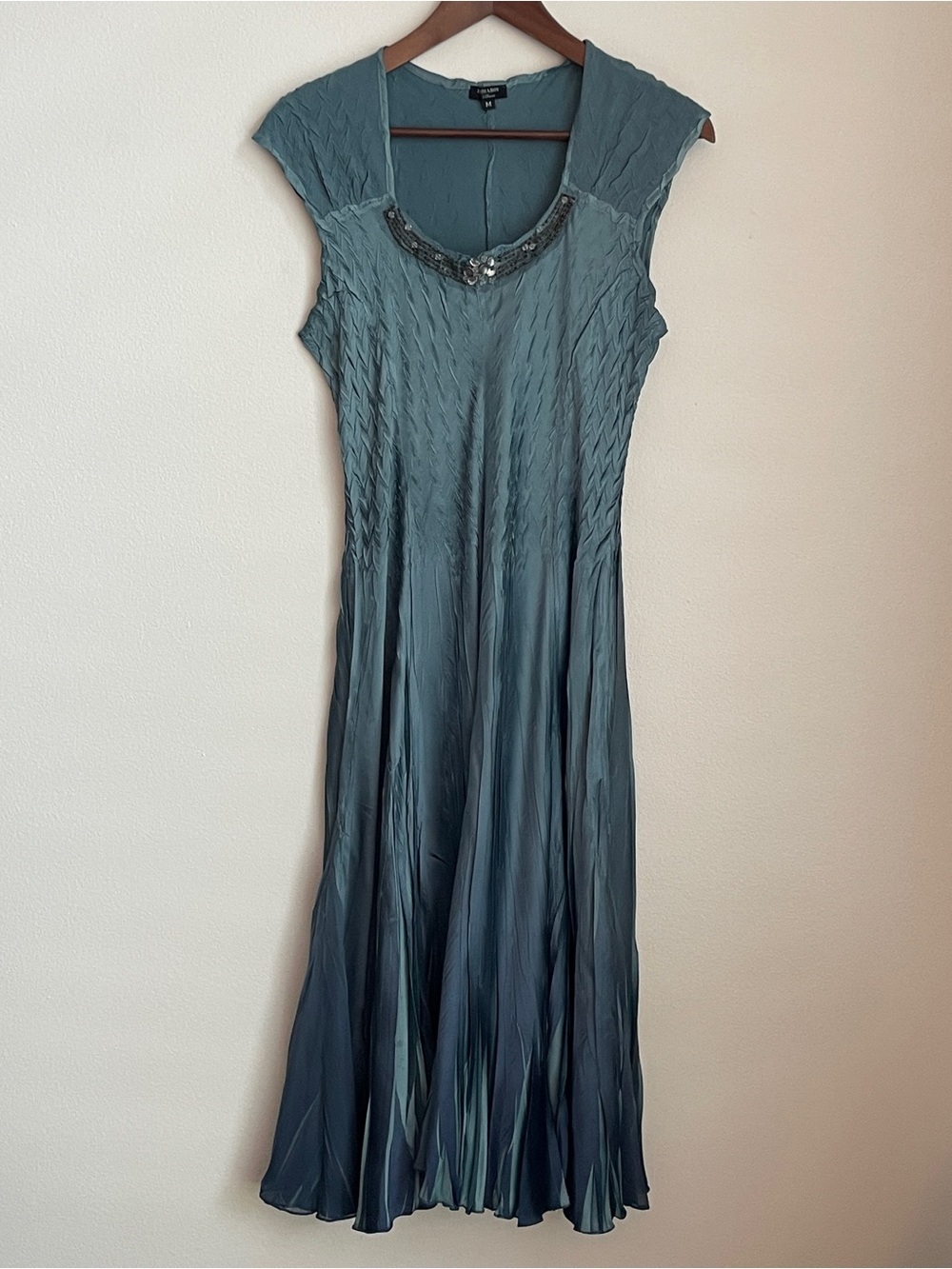 Komarov Teal Blue Pleated Maxi Dress Cardigan Set Mermaid Fairy Wedding Guest - Picture 10 of 16